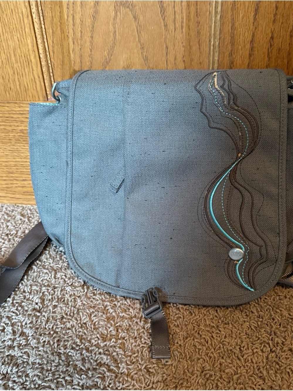 Haiku Gray Shoulder Bag with Teal Accent